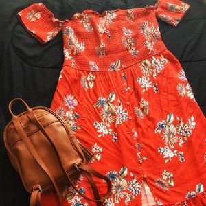 Floral Off Shoulder Smocked Top Maxi Dress